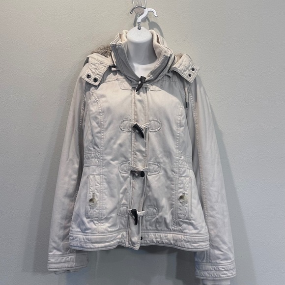 Vintage Y2K Abercrombie Fitch Womens Hooded Toggle Coat Faux Fur Hood Lined L